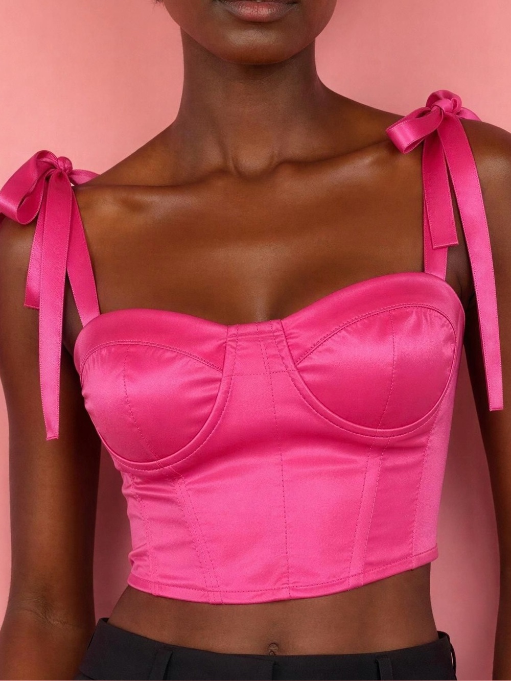 NWT Pretty Garbage Hot Pink Tie-Shoulder Satin Bustier Crop Top - M